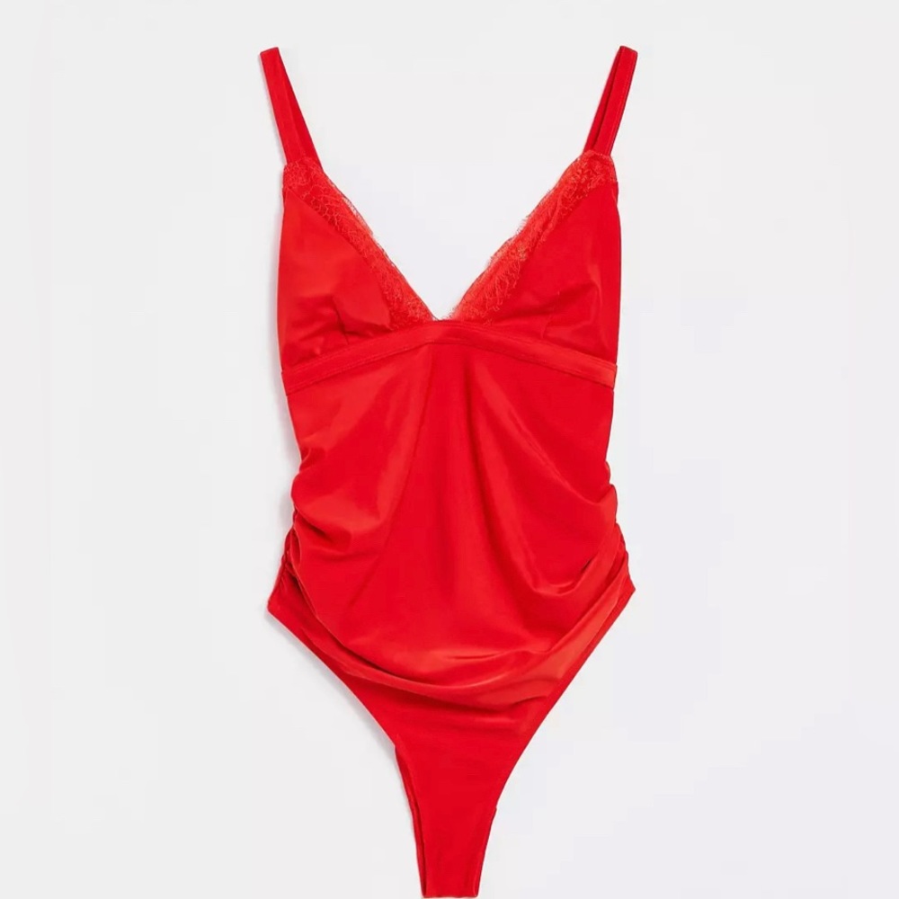 Wolf and Whistle Maternity Exclusive Lace Details Swimsuit in Red